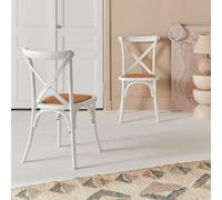Sweeek - Set Of 2 Vintage Bistro Chairs White Rubberwood Rattan Set Stackable Belleville Sweeek