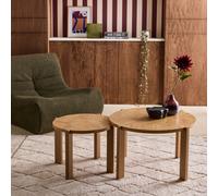 Sweeek - Set Of 2 Vintage Nesting Tables With Round Chevron Effect Tops Natural 70X70X42.5 Cm - Zala