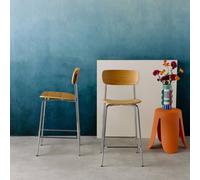 Sweeek - Set Of 2 Vintage Plywood Bar Stools With Ash Effect Wood Veneer And Chrome Metal Legs L 42.5 X D 50 X H 94Cm - Toby
