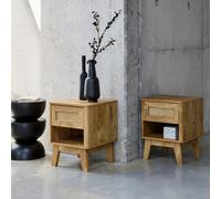 Sweeek - Set Of 2 Wood Effect And Cane Bedside Tables Mani Natural 39X39X49 Cm