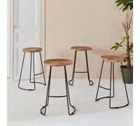 sweeek Set Of 4 Industrial Metal & Wooden Bar Stools in Light Brown sweeek Light Brown