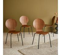 Sweeek - Set Of 4 Retro Wooden Stacking Chairs Naomi Walnut Wood-Effect 43X48X87 Cm