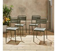 Sweeek - Set Of 4 Stackable Steel Garden Chairs Amelia Khaki Green 44X52X79 Cm