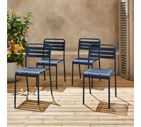 Sweeek - Set Of 4 Stackable Steel Garden Chairs Amelia Marine Blue 44X52X79 Cm