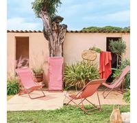 sweeek Set Of 4 Textilene Folding Sun Loungers Of Steel in Terracotta sweeek Terracotta