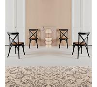 Sweeek - Set Of 4 Vintage Black Bistro Chairs With Rattan Seats, Stackable