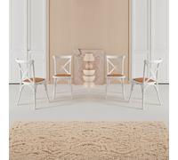 Sweeek - Set Of 4 Vintage White Wood Bistro Chairs With Rattan Seats, Stackable