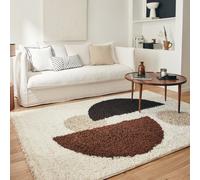 Sweeek - Shaggy Indoor Rug With Circular Patterns In Beige Brown Black Pitt 230X160X3 Cm