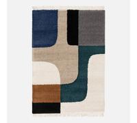 sweeek Shaggy Rug With Geometric Pattern Cream in Beige | Size: 100 cm diameter swe eige 100 cm diameter