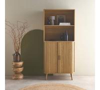 Shelf Library Decor Grooved Wood 2 Sliding Doors 4 Levels Natural - Sweeek