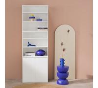 Sweeek - Shelf Modular Bookcase With White Wood Decor 3 Elements 2 Doors 5 Shelves W 70 X D 35 X H 210Cm - Kompo