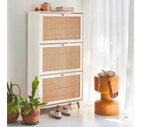 Shoe Cabinet With Wooden And Cane Effect White - Sweeek