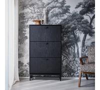 Sweeek - Shoe Cabinet With Grooved Doors Black 25X75X131 Cm - Bazalt