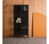 sweeek Sideboard, steel & tempered glass china cabinet with 2 doors in Black swe lack