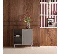 Sweeek - Sideboard Storage Unit Metal With Wood Decor 1 Door 80 Cm Grey And Walnut - Ashton