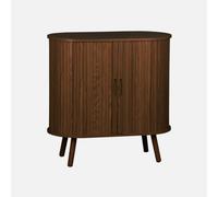 Sweeek - Sideboard With 2 Sliding Doors And Shelf Grooved Wood Effect Low Sideboard Legacy Walnut L 80 X D 40 X H 80Cm