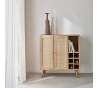 Sweeek - Sideboard With Bottle Holder Wickerwork And Wooden Decor Boheme Natural 83X39X88.5 Cm