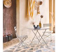 Sweeek - Square 2-Seater Folding Metal Bistro Garden Table With 2 Chairs Beige 70X70X71 Cm - Emilia