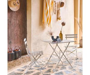 Sweeek - Square 2-Seater Folding Metal Bistro Garden Table With 2 Chairs Beige 70X70X71 Cm - Emilia