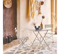 Sweeek - Square 2-Seater Folding Metal Bistro Garden Table With 2 Chairs Beige 70X70X71 Cm - Emilia