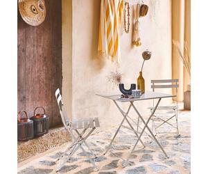 sweeek Square 2-seater folding metal bistro garden table with 2 chairs in Beige swe eige