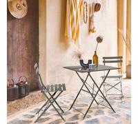 Sweeek - Square 2-Seater Folding Metal Bistro Garden Table With 2 Chairs Khaki Green 70X70X71 Cm - Emilia