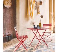 Sweeek - Square 2-Seater Folding Metal Bistro Garden Table With 2 Chairs Terracotta 70X70X71 Cm - Emilia