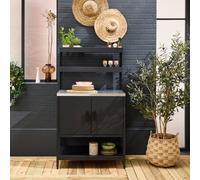 sweeek Steel outdoor kitchen 2 hanging shelves 2 doors L80cm in Black sweeek Black