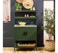 Sweeek - Steel Outdoor Kitchen With 2 Hanging Shelves And 2 Doors, Green L80Cm - Naxos
