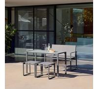sweeek Steel & Textilene Garden Table + 4 Seats in Dark Grey swe ark Grey