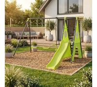 sweeek Swingset with 2 swings, slide, basketball hoop, climbing wall and in Green swe reen