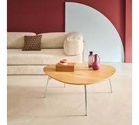 Sweeek - Triangular Coffee Table Chrome Legs And Oak Effect Top Ezia 100X95X35.5 Cm