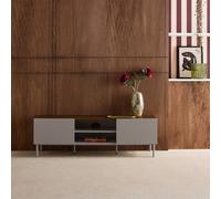 Sweeek - Tv Stand Metal With Wood Decor 2 Doors 140 Cm Grey And Walnut - Ashton