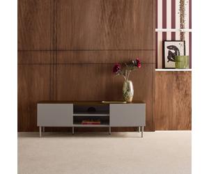 sweeek TV stand metal with wood decor 2 doors 140 cm in Grey swe rey