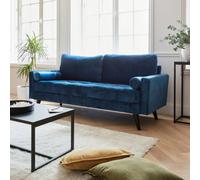 Sweeek. Velvet Vintage Style 3-Seater Sofa With Scandi Style Wooden Legs - Ivar - Blue