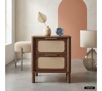 sweeek Vintage bedside table with wood decor & cane, 2 drawers in Dark Brown swe ark Brown