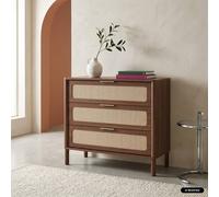sweeek Vintage chest of drawers with wood decor & cane, 3 drawers in Dark Brown swe ark Brown