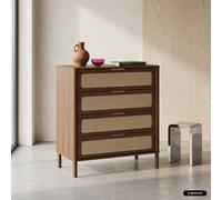 sweeek Vintage chest of drawers with wood decor & cane, 4 drawers in Dark Brown swe ark Brown