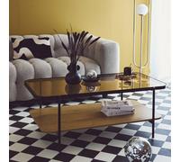 Sweeek - Vintage Coffee Table With Black Metal And Wood Effect Smooky Natural 120X64X45 Cm