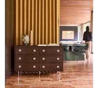 Sweeek - Vintage Dresser With Wood Decor And Stainless Steel, 6 Drawers Walnut 120X40X78 Cm - Shelby