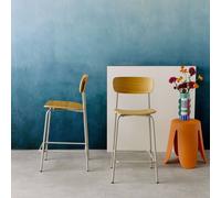 Sweeek - Set Of 2 Vintage Plywood Bar Stools With Ash Effect Wood Veneer And Beige Metal Legs L 42.5 X D 50 X H 94Cm - Toby