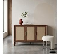 Sweeek - Vintage Sideboard With Wood Decor And Cane, 3 Doors, 120Cm Walnut - Etta