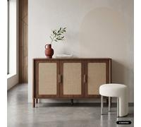 sweeek Vintage sideboard with wood decor & cane, 3 doors, 120cm in Dark Brown swe ark Brown
