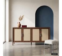 sweeek Vintage sideboard with wood decor & cane 4 doors 160cm in Dark Brown swe ark Brown