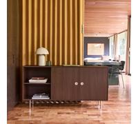 Sweeek - Vintage Sideboard Wood Decor And Stainless Steel 2 Doors 150Cm Walnut - Shelby