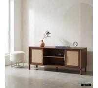 sweeek Vintage TV stand with wood decor & cane 2 doors 120cm in Dark Brown swe ark Brown