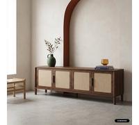sweeek Vintage TV stand with wood decor & cane, 4 doors, 160cm in Dark Brown swe ark Brown
