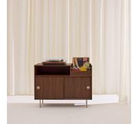 Sweeek - Vintage Vinyl Furniture With Walnut Wood Decor And Stainless Steel 100Cm - Shelby