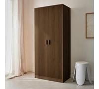 Sweeek - Wardrobe With Wood Decor 1 Hanging Rail And 2 Doors Linear Walnut 80X48X180 Cm