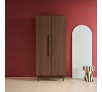 sweeek Wardrobe with wood effect, 2 doors, 1 bar & 2 shelves in Dark Brown sweeek Dark Brown